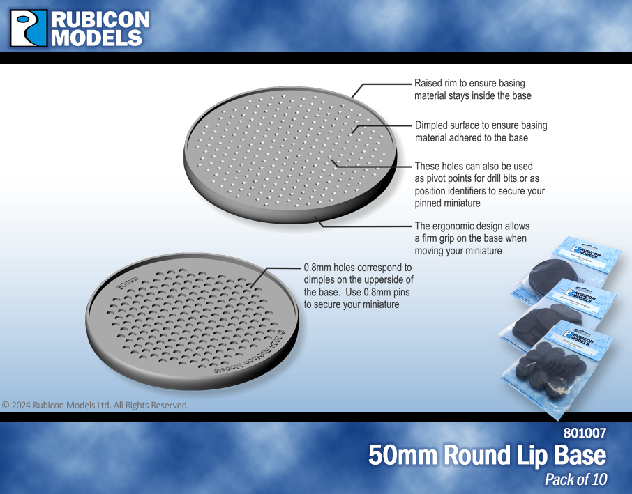 ~801007 50mm Round Lip Base- 1 package of 10 bases – Rubicon Models USA